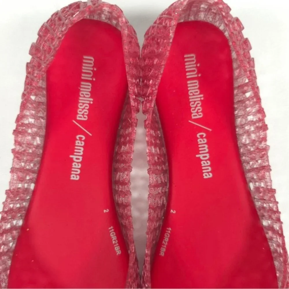 Mini Melissa Campana Papel Girls Glitter Red Slip On‎ Ballet Flats NWB Size 3